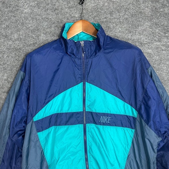 Vintage Nike Colorblock Windbreaker Jacket Men's Large Blue Teal Gray Athletic - Picture 4 of 14